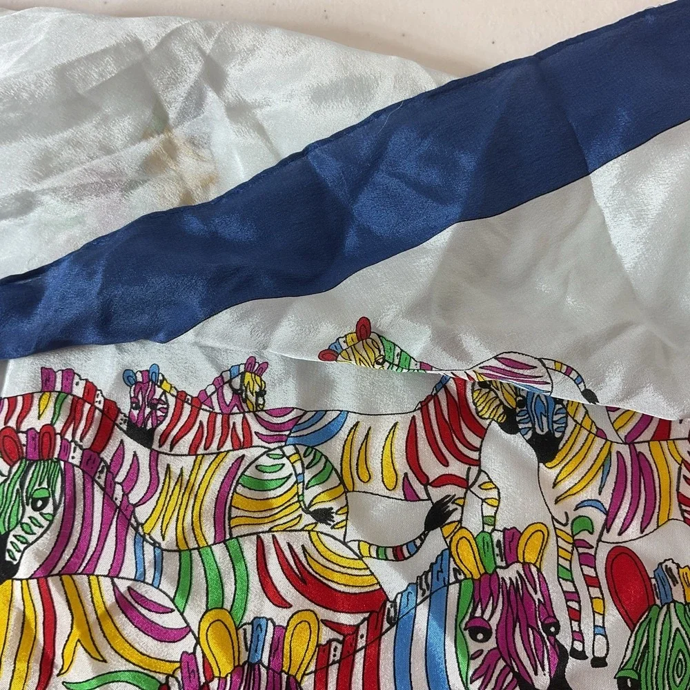 Vtg Multicolor Bright Pop Art Zebra Scarf Luxury of Silk Japan Gant Gaither Rare